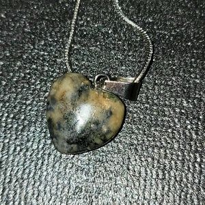 Jasper heart on silver plated necklace
